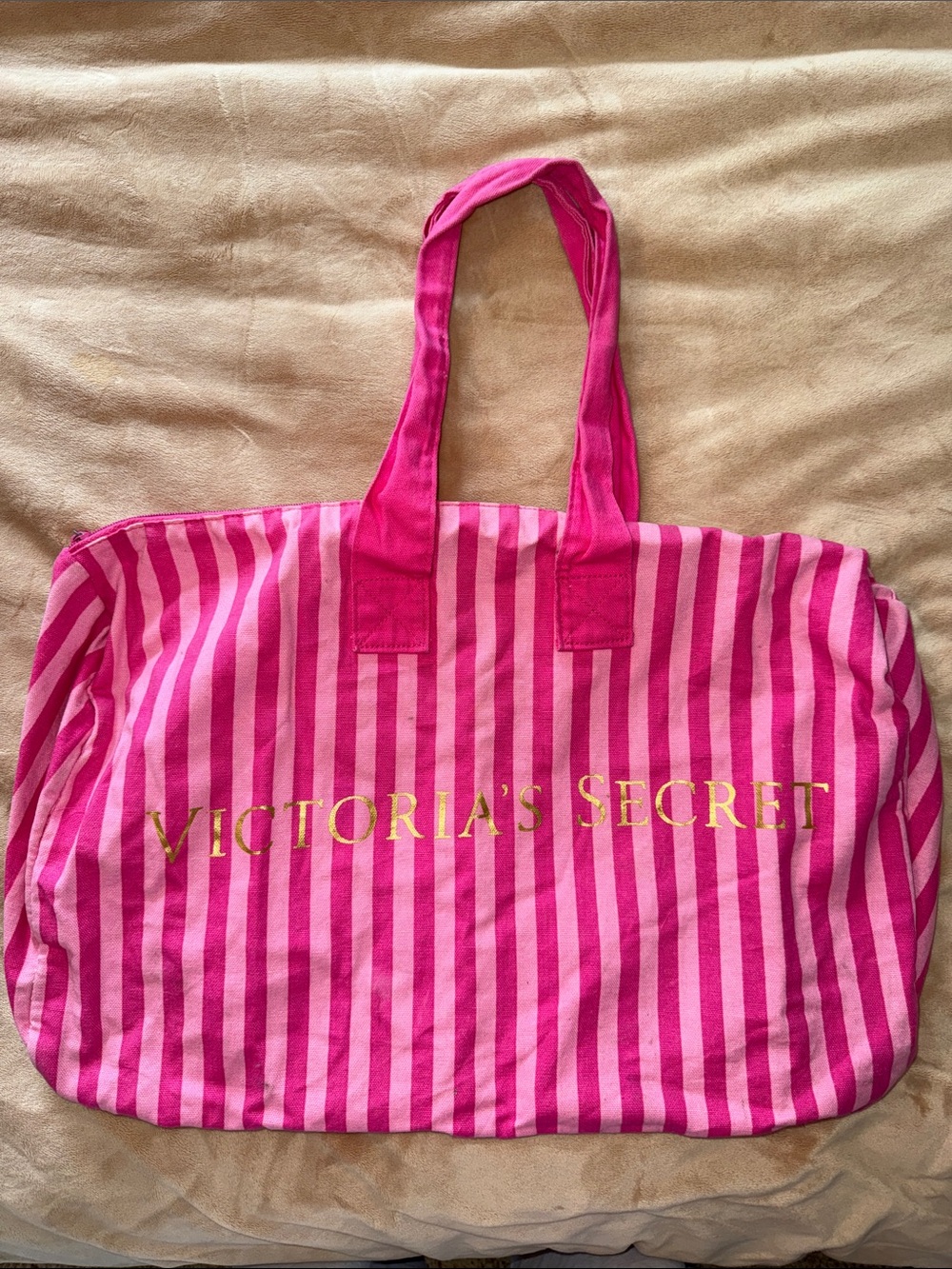 Victoria's Secret Pink Striped Canvas Duffle Bag